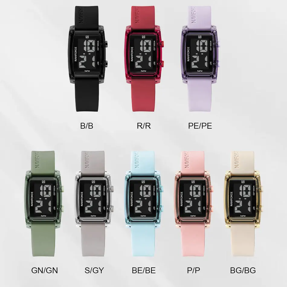 Naviforce-女性用防水スポーツ腕時計,電子時計,デジタル液晶,アラーム,クロノ,学生,ファッション
