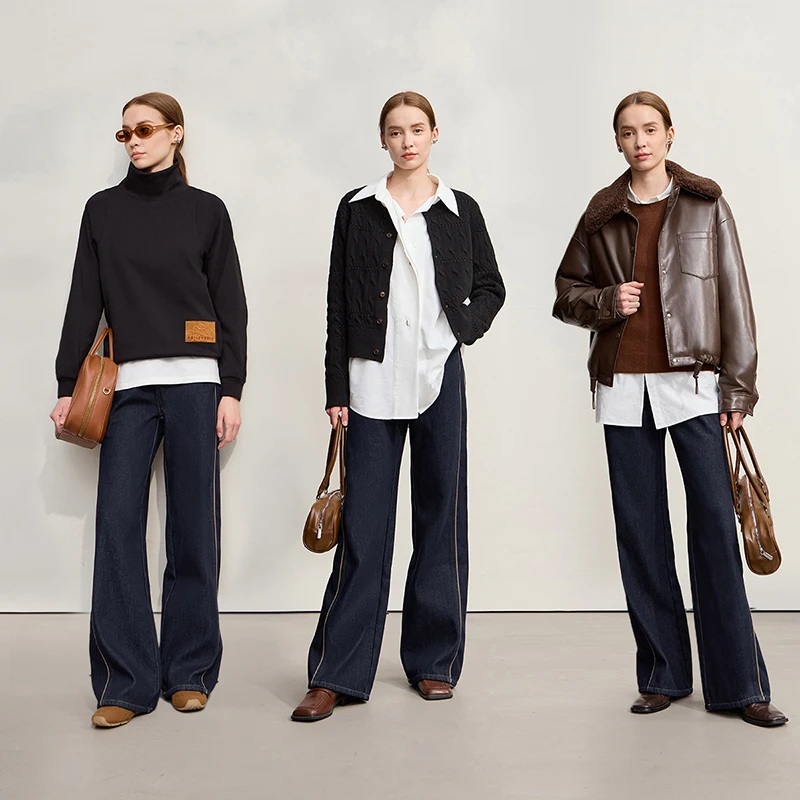 Amii الجينز السراويل للمرأة 2025 شتاء جديد القطن الدافئة المتوسطة ومنخفضة الخصر السراويل واسعة الساق فضفاض سراويل جينز النساء 12544157