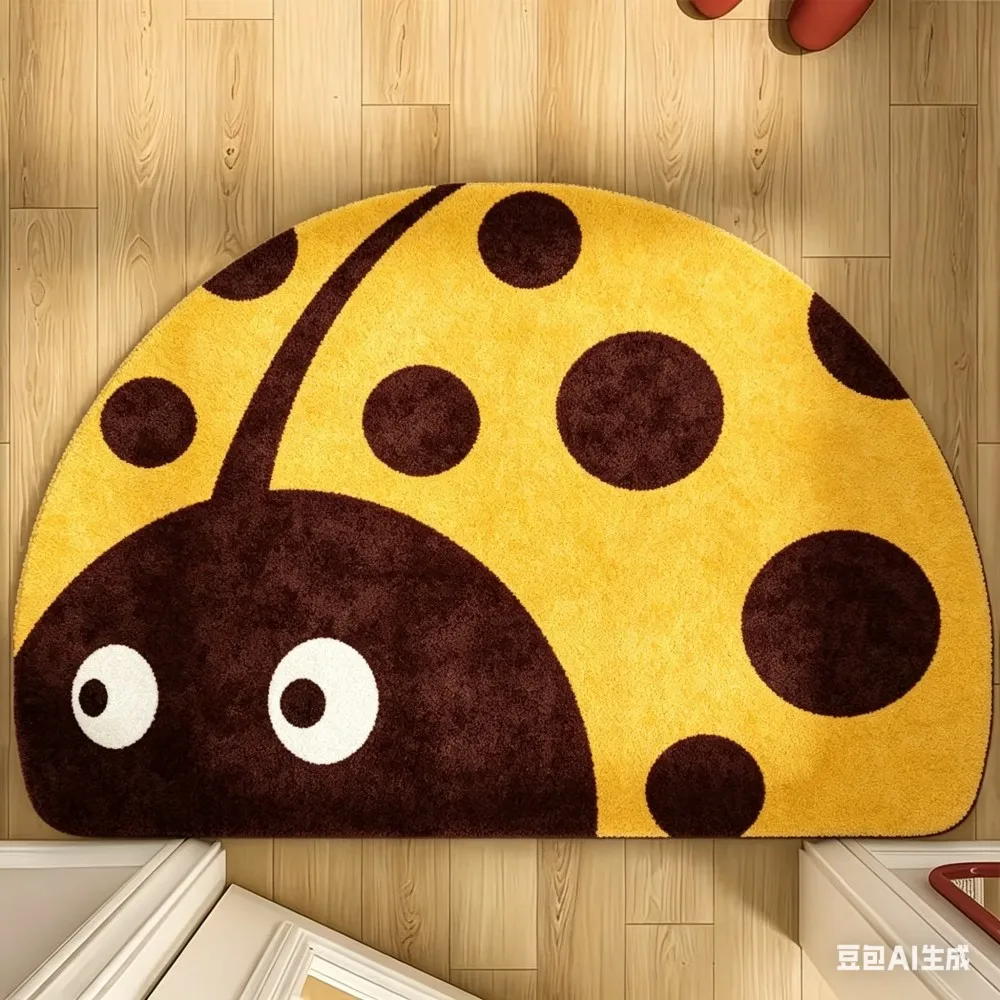Vibrant Red Ladybird Semicircular Welcome Mat Aesthetic Half Moon Entrance Rug Non-Slip Washable Floor Carpet