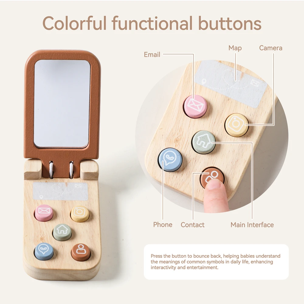 Baby Wooden Bear Phone Teether Toy Telephone Sleeping Pacifier Teething Flip Simulation Phone Toys Early Educational Toy Gifts