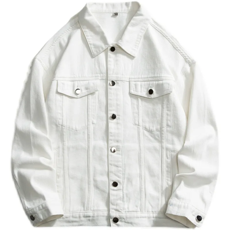 Men\'s Loose Casual Denim Jacket Korean Fashion Lapel Solid Color Simple Casual Black White Blue Jacket men jeans jacket