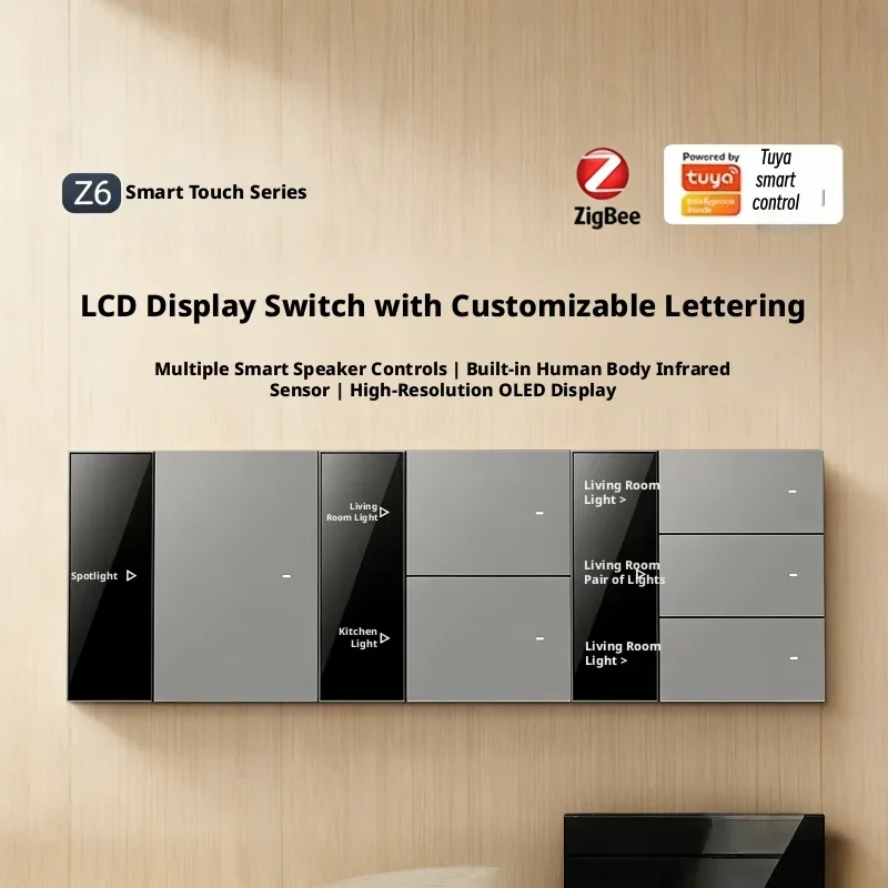 Smart Zigbee Touch Switch With Lcd Oled Display Tuya App Control Human Body Induction Multiple Smart Speaker Compatibility