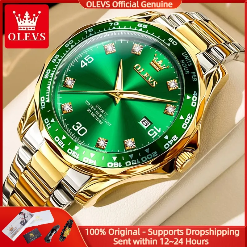 

OLEVS 9988, роскошные мужские часы, брендовая серия для дайвинга, зеленая вода, призрак, алмазная шкала, водонепроницаемые часы, лучшие оригинальные мужские кварцевые часы
