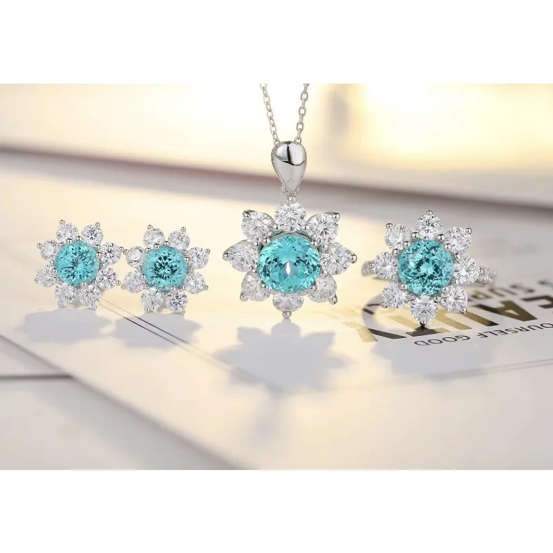 

Ruihe 925 Silver Pendant Necklace for Women 4.52ct Lab Grown Paraiba Gmestone Fashion Jewelry for Gift Choker Necklace Wedding