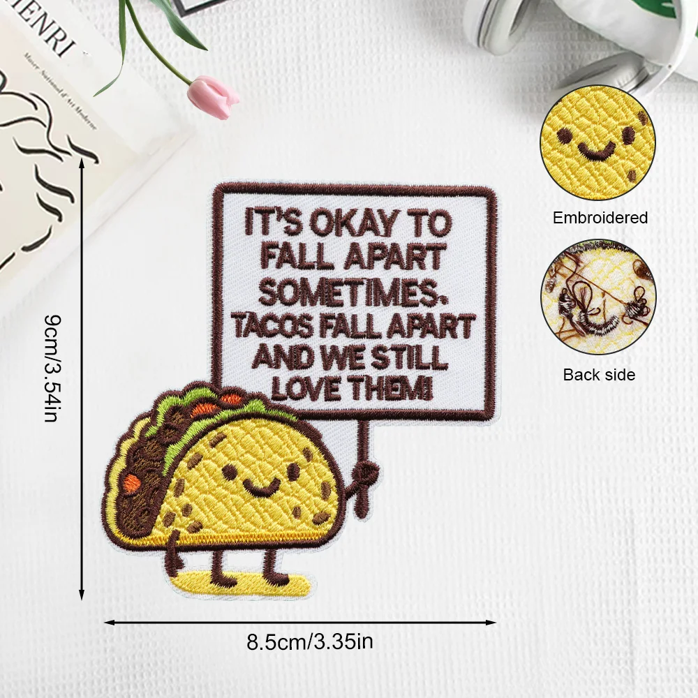 1PC Healing Taco Iron-On Embroidery Patch, Suitable for DIY Accessories on Clothing, Bags, and Hats, Emotional Support Gift