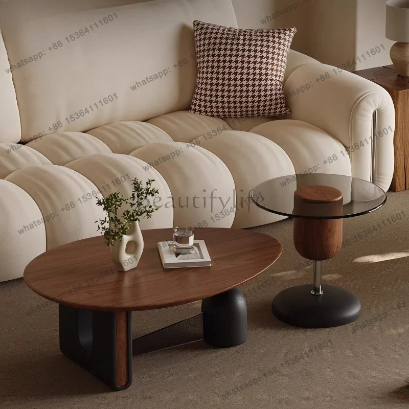 FG40Medieval oval walnut coffee table light luxury high-end creative living room coffee table combination
