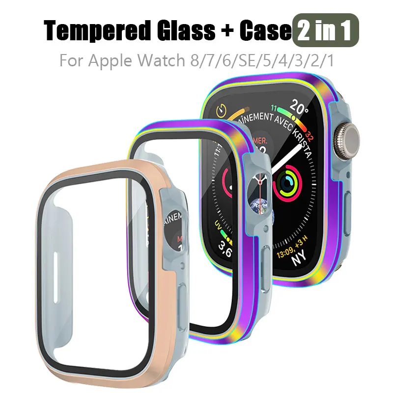 

Tempered glass+case 2in1 full Screen Protector hard Case for Apple watch Ultra 49mm 45mm 40/44mm TPU Shockproof Aluminium Alloy