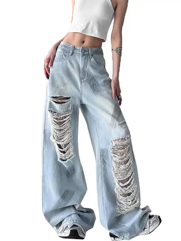Blaue Baggy-Jeans für Damen, Harajuku, Vintage, Y2k-Denim-Hose, japanischer 2000er-Jahre-Stil, Grunge-Hip-Hop-Jeans, Hose, Kleidung, 2025
