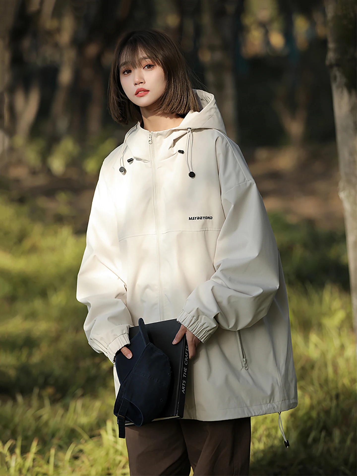 

ex Повседневная свободная рабочая одежда Jaet, уличная ветрозащитная полиэфирная ткань с капюшоном на молнии, длинная све irt для мужчин и женщин