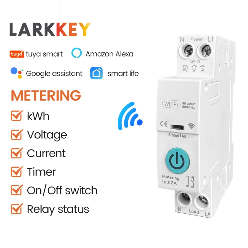 Tuya WiFi Intelligent Circuit Breaker Metering 1P 63A DIN Rail Switch Power Metering Energy Monitor for Smart Home Free Shipping