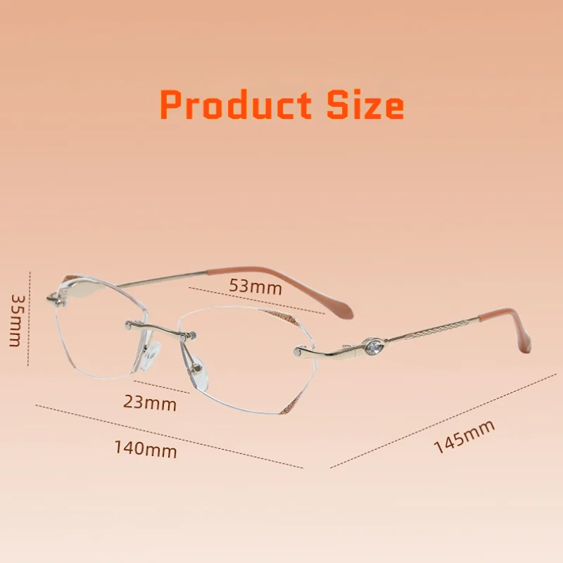 Myopia Glasses Women Ultralight Rimless Prescription Glasses -100 To -500 Girls Shiny Diamond Leg Blue Light Blocking Eyeglasses