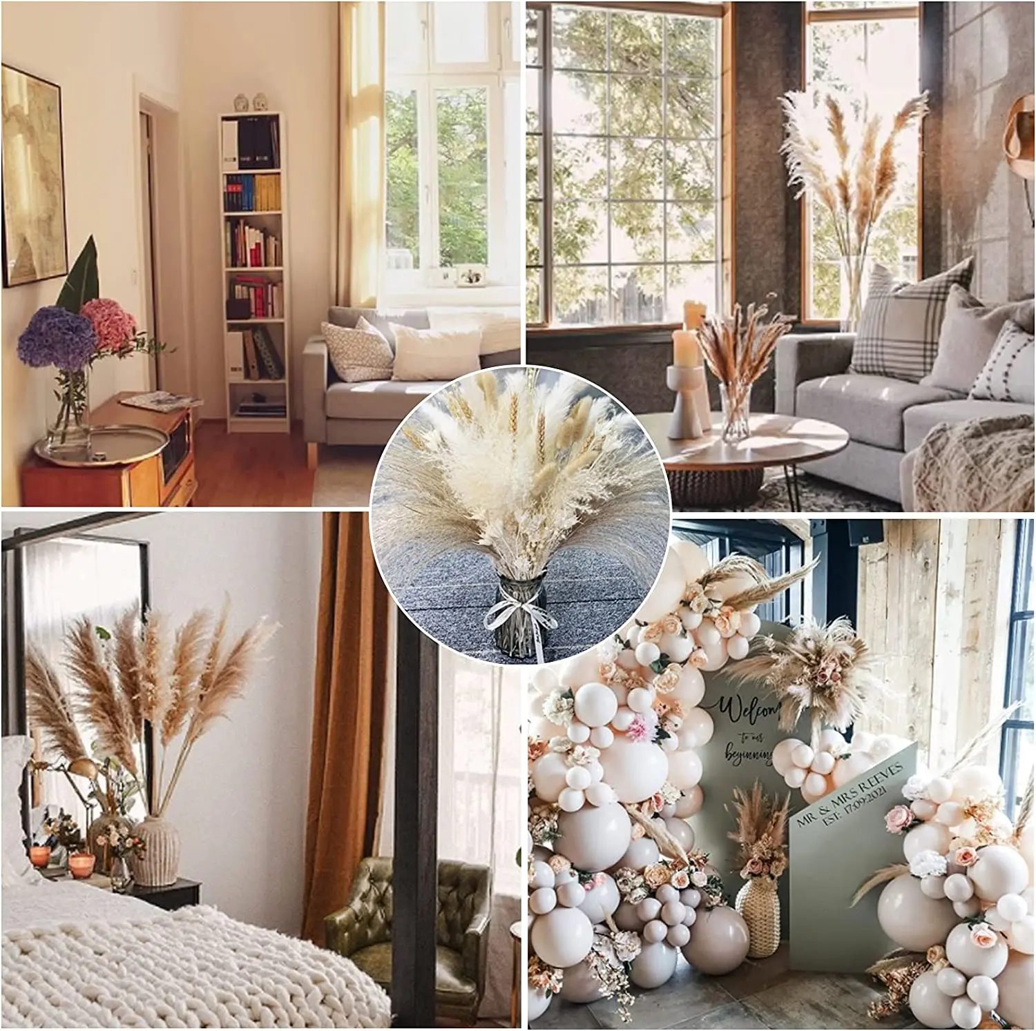 80PCS Pampa Bouquet Natural Dried Flower Boho Home Decor Bouquet for Wedding Centerpieces for Tables Pampas Grass Decoration