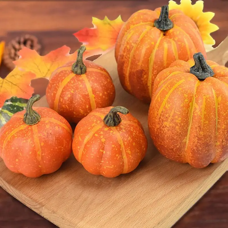 7pcs Artificial Pumpkins Foam Fall Simulation Pumpkin Mini Pumpkin Halloween Party Decoration For Home Thanksgiving Craft