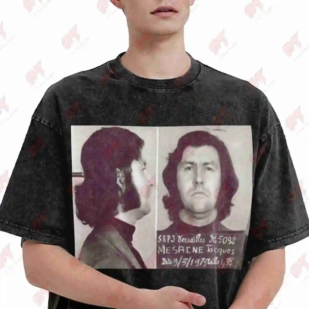 Jacques Mesrine Mugshot Vintage Washed Tee Pure Cotton T-Shirt