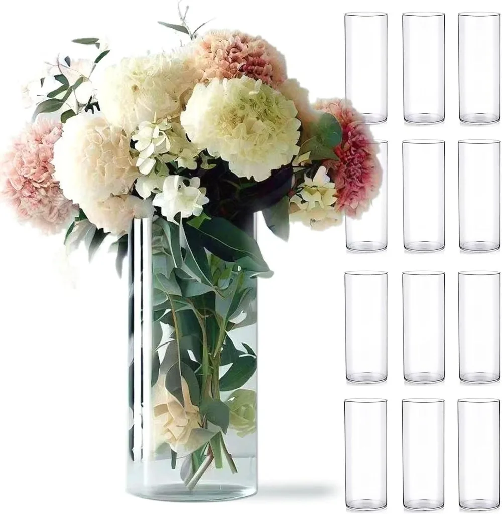 12 Pack Glass Cylinder Vases for Centerpieces, 10