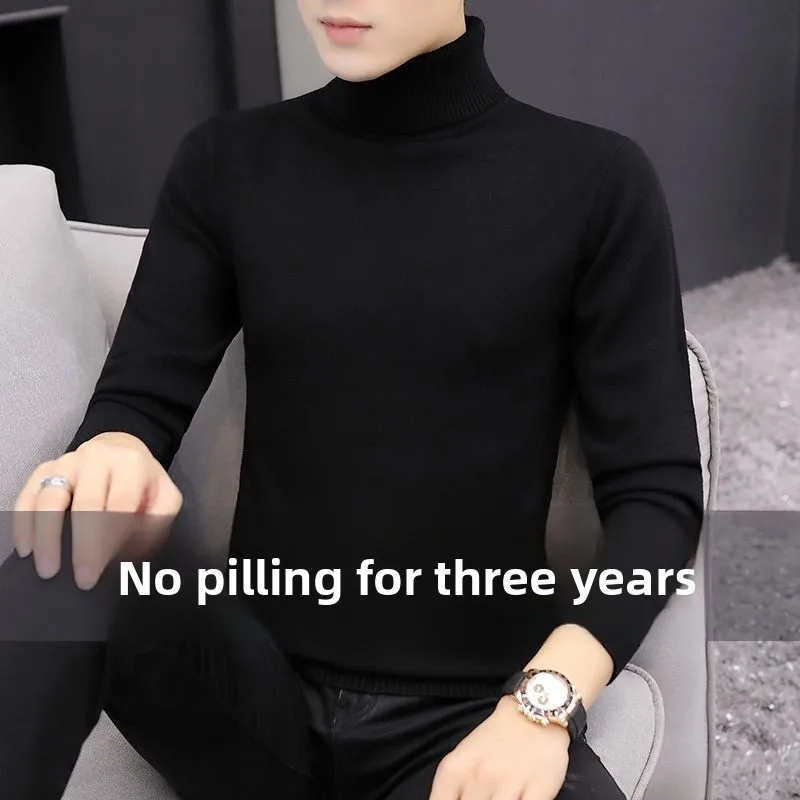 Men's High Collar Sweater 2024 Autumn Winter New Sle Fce Warm Bla Base irt for Work Flip Collar Slim Fit Long Sve
