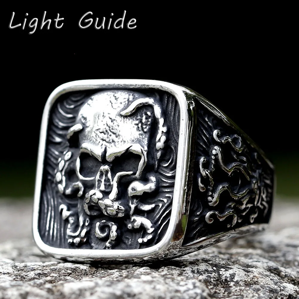 2023 New Punk Rock 316L Stainless Steel Vintage Skull Ring For Men Jewelry For Teens Factory Boyfriend for Gift free shipping