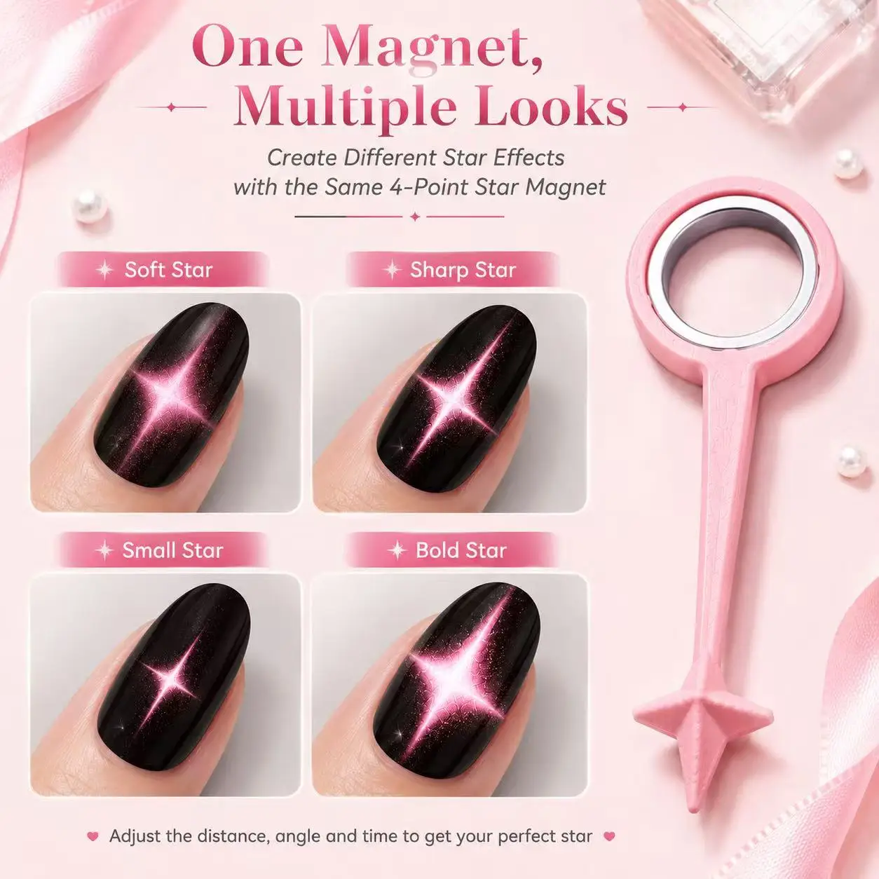 4-Punkt-Stern Katzenauge Magnetstift, Starkes Kreisförmiges Magnetisches Nagelkunst-Werkzeug für Gel-Lack, DIY Maniküre-Design-Guide & 3D-Effekt – Detail 6