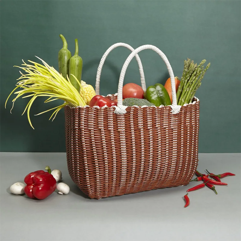 

Buy Vegetable Storage Pet Fruit Shopping Basket -Woven Picnic Props Supplies Bath Rattan Hand-Held