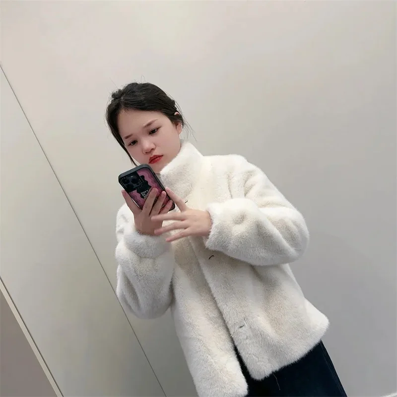 Manteau de fourrure de haute qualité pour femmes, nouvelle veste en cachemire de vison, col montant court, Mao Mao, manteau intégré en fourrure pour dames, 2025