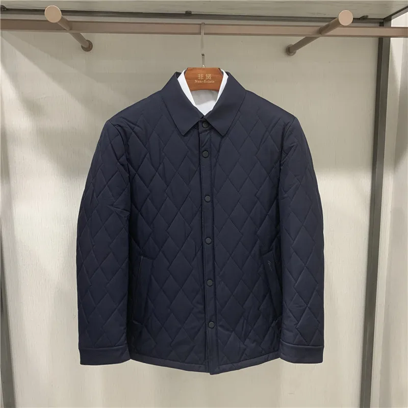 

Non-Saints Men's Cotton Jaet Detachable Stand Collar Diamond Pattern Busin Casual Thin Warm Button Closure Leisure Sle