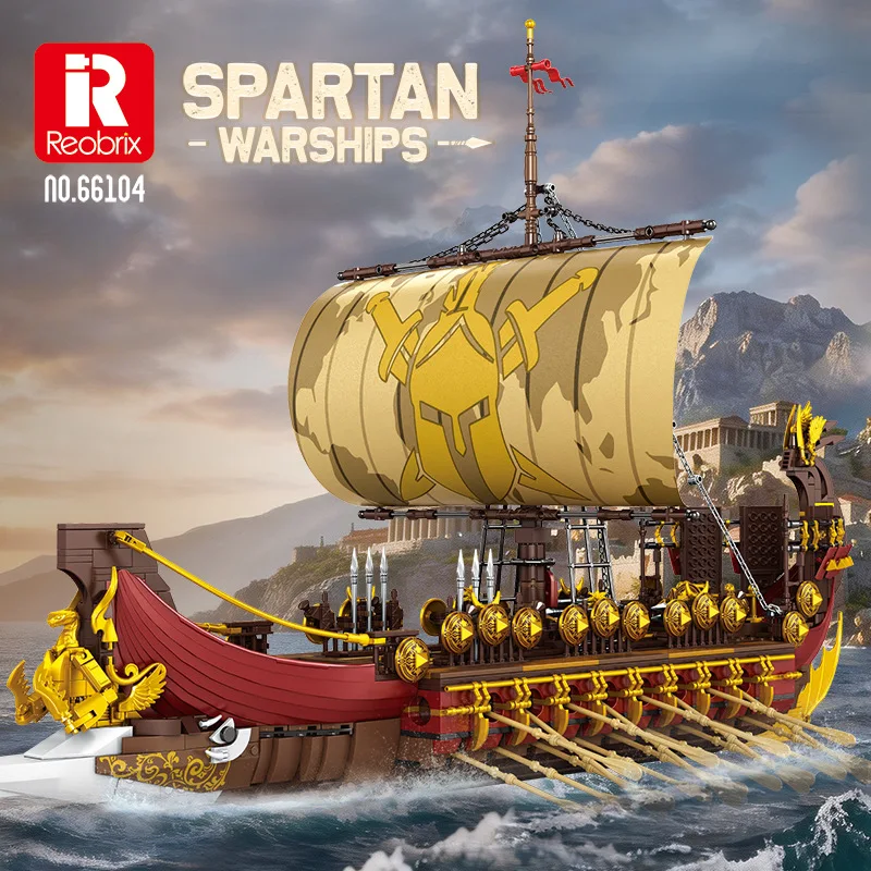 

New 66104 3043pcs MOC Spartan Warship Building Blocks Assembling Pirate Ship Bricks Model Toys for Boys Birthday Gift Set