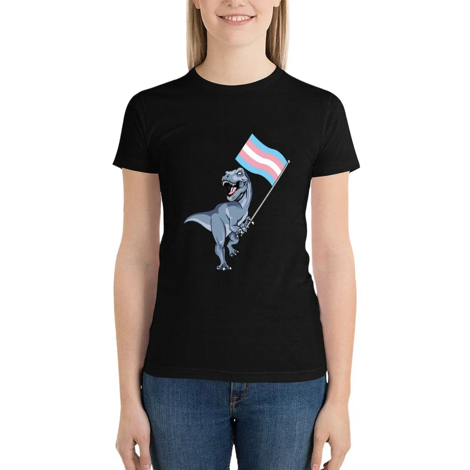 Trans Dinosaur Pride Flag LBGT+ Gay Lesbian T-Rex Rainbow T-Shirt sublime anime plus size t shirts for Women loose fit