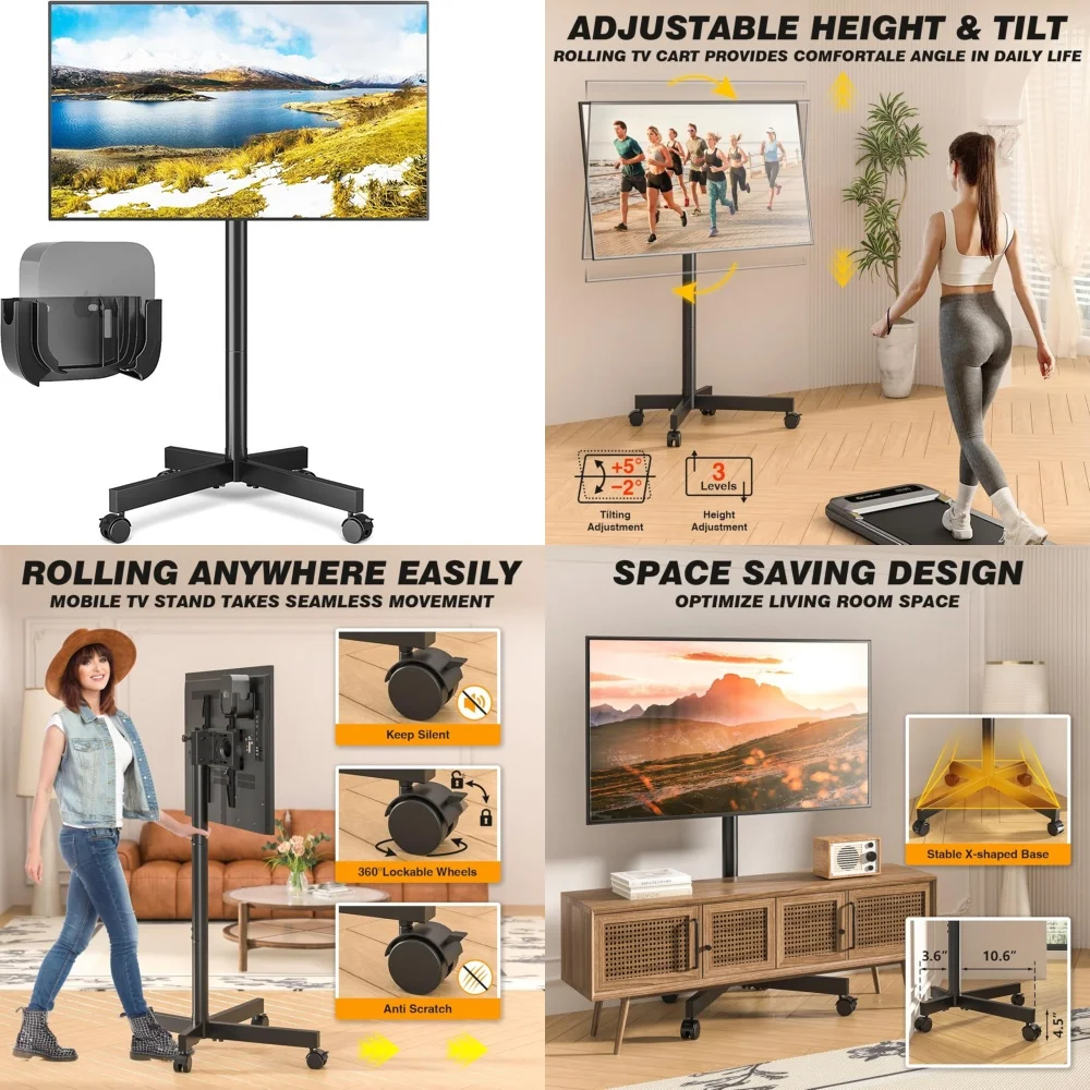 

TV StandsTall Rolling TV Stand Adjustable Height for 23-65 Inch TVs Up to 88 lbs