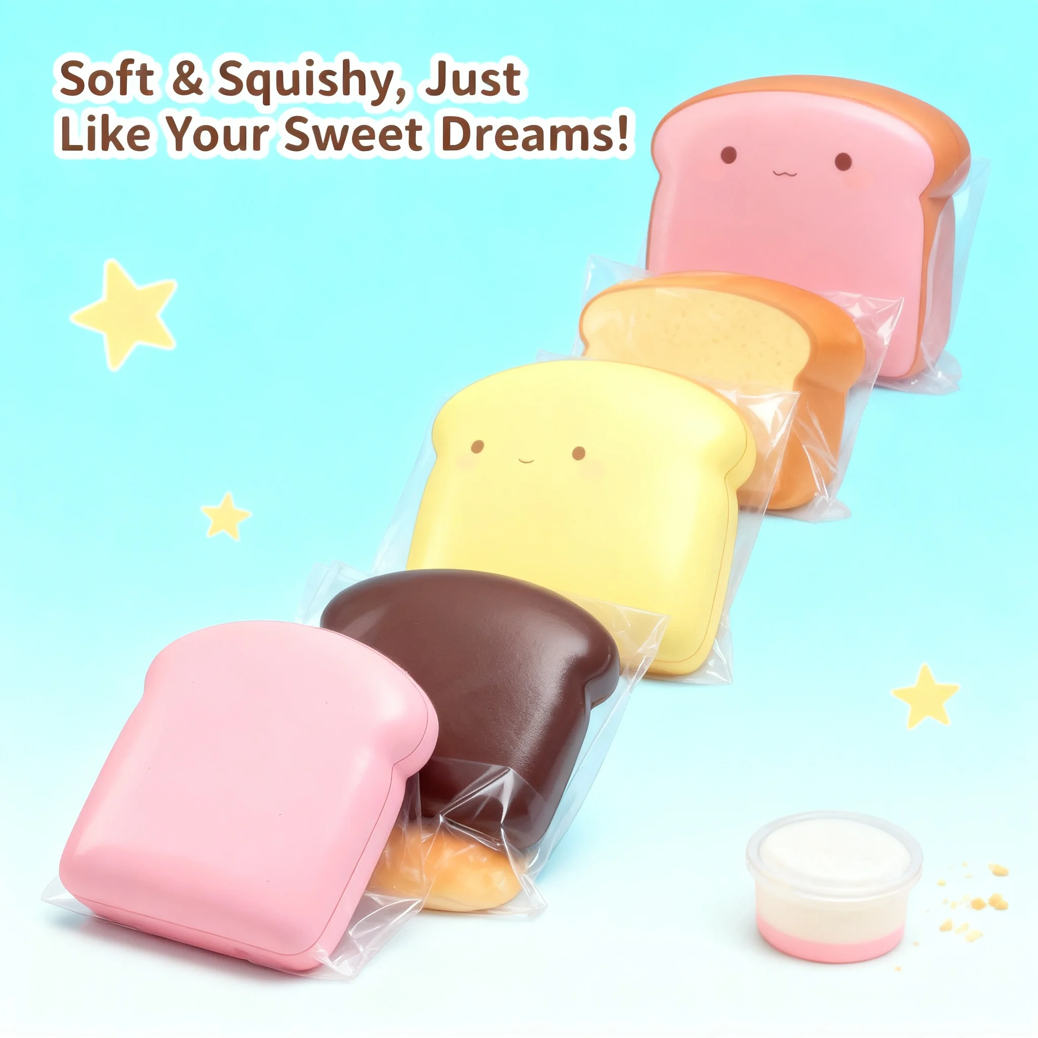 PU Slow Rising Squeeze Toy Soft Wet Sticky Bread Stress Relief Fidget Gift for Students