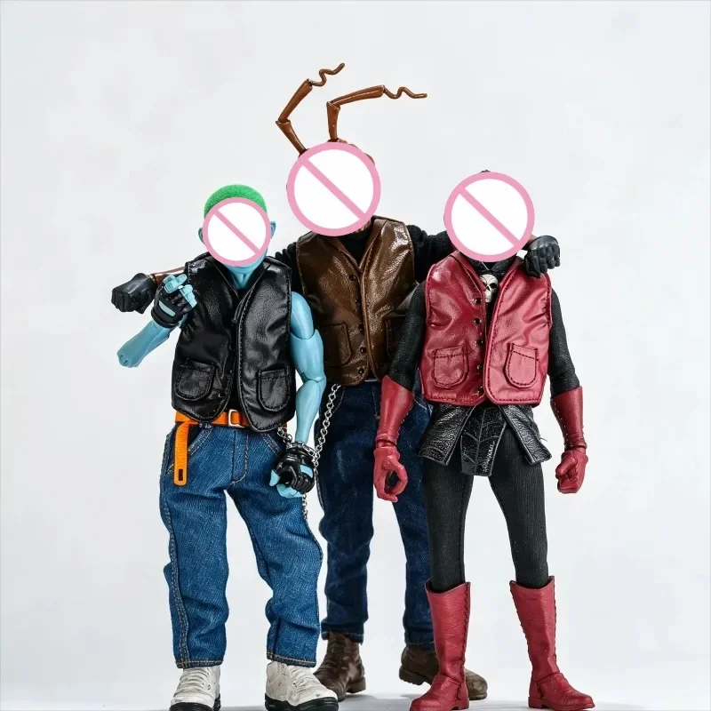 Maßstab 1:12, männliche Weste aus PU-Leder, schwarzes T-Shirt, Jeans, Soldatenkleidungsmodell für 6-Zoll-Romankey Notaman Actionfigur-Körper – Detail 2