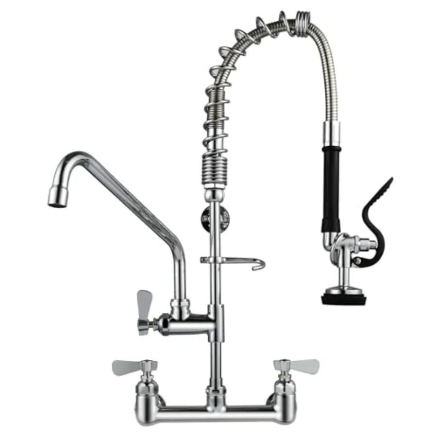 

25 Hght Commercial Faucet Wall Mount with Sprayer 8 Adjustable Center 12 Swing Spout Wall Mount Kitchen Sink Faucet with Pull D
