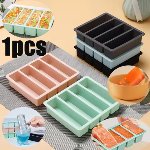 1pcs Strip-shap Ice Cube Trays Silicone 4 grid polychrome Durable Beer Drink Coffee Supplies Kitchen Easy-Release Ice Cube Molds