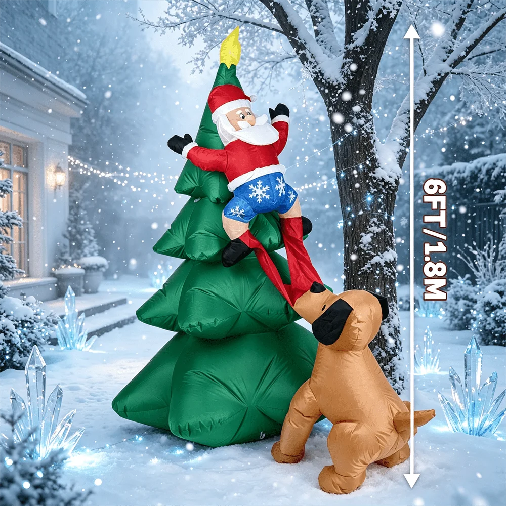 6FT Dog Pulling Santa on Chris - огляд і ціна Outdoor Lighting On Trees