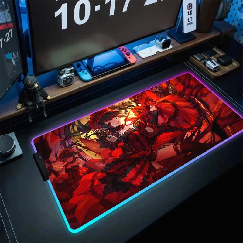 Rgb Tokisaki Kurumi Mouse Pad 900x400 Date a Live Anime Desk Mat Gamer Pc Computer Accessories Gaming Mousepad Rubber Table Pads