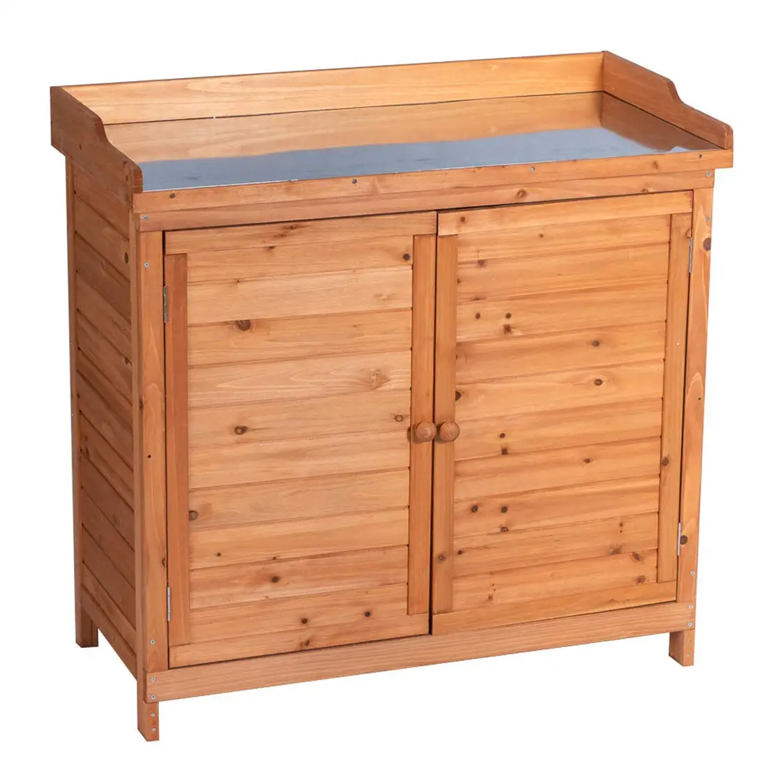 Outdoor Storage Cabinet with Work Bench, Garden Potting Table, Natural, Customized