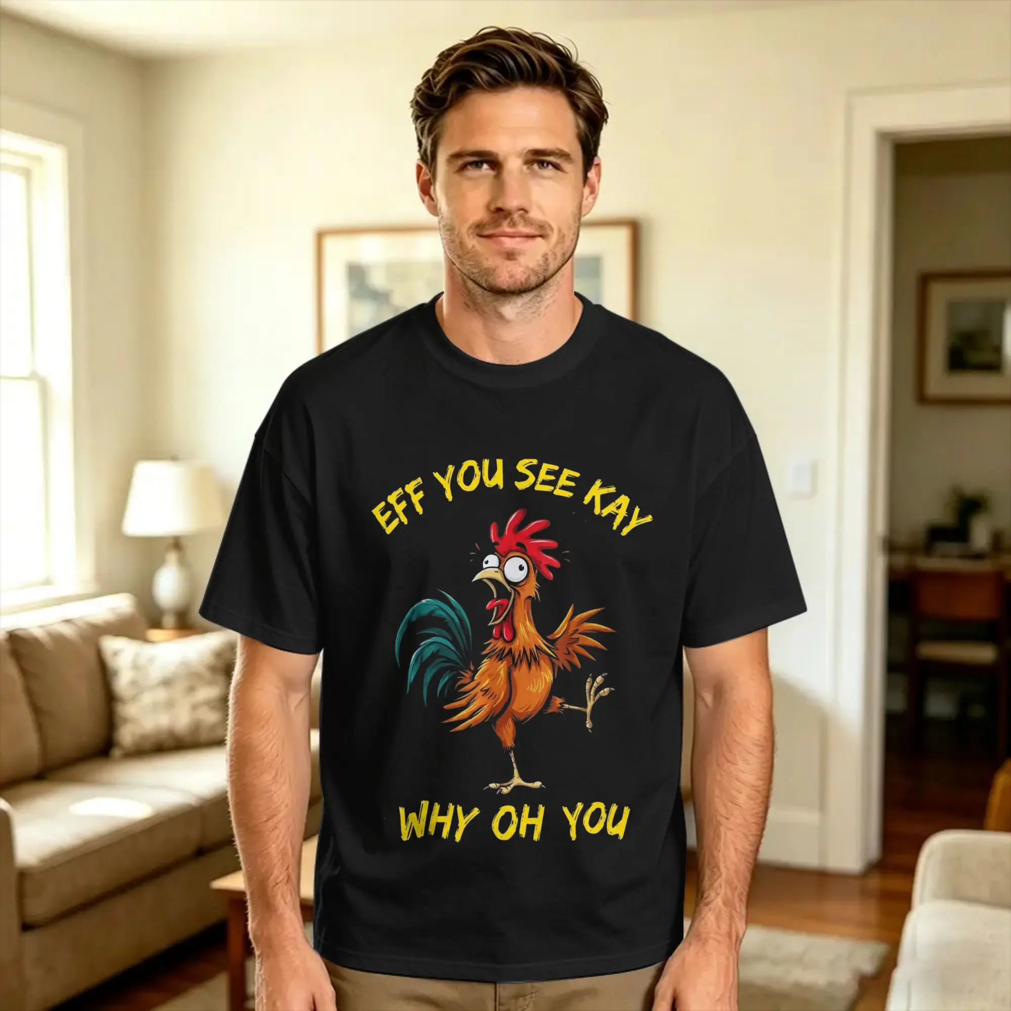 Eff You See Kay Why Oh You Retro Cute Chicken Yoga Funny T-Shirt Beach  Y2K Funny T-Shirts Cotton Harajuku Tee Shirt For Men