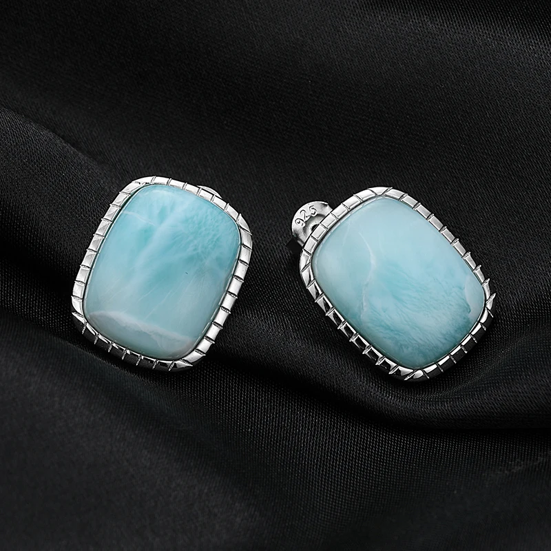 XYOP orecchini Larimar in argento Sterling 925 di alta qualità con bellissime pietre preziose naturali blu orecchini da donna per regalo