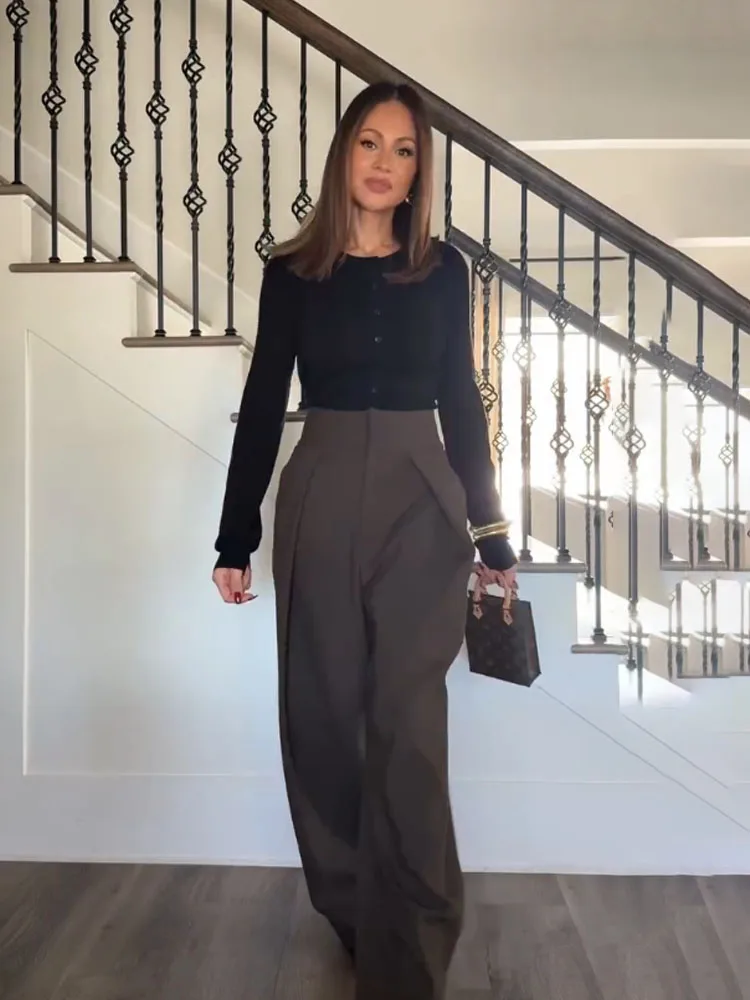 

HH Woman Autumn New Versatile Fashion Zipper High Waist Pleating Balloon Version Trousers Female Casual Street Style Trousers