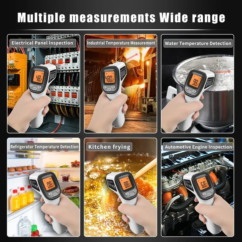 Handheld Infrared Temperature Gun High Precision Non‑Contact Industrial Thermometer °C/°F Switch Backlit LCD Display