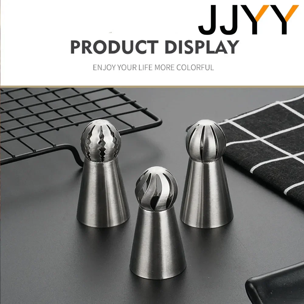 JJYY 1Set(3Pcs) Stainless Steel Piping Tip Set Ball Set Cake Piping Tool Baking Set