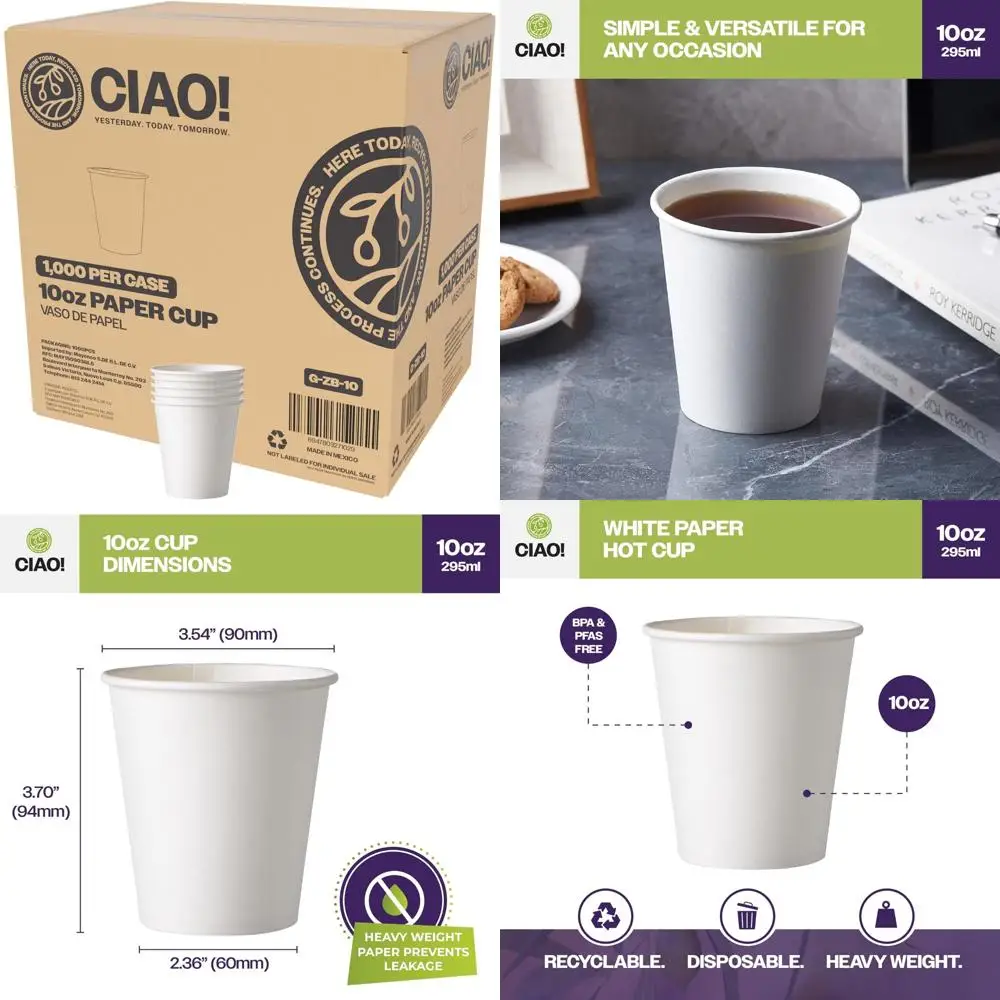 

Одноразовые белые бумажные горячие стаканчики, диаметр 90 мм, емкость 10 унций, 1000 шт., экологически чистые для горячих напитков