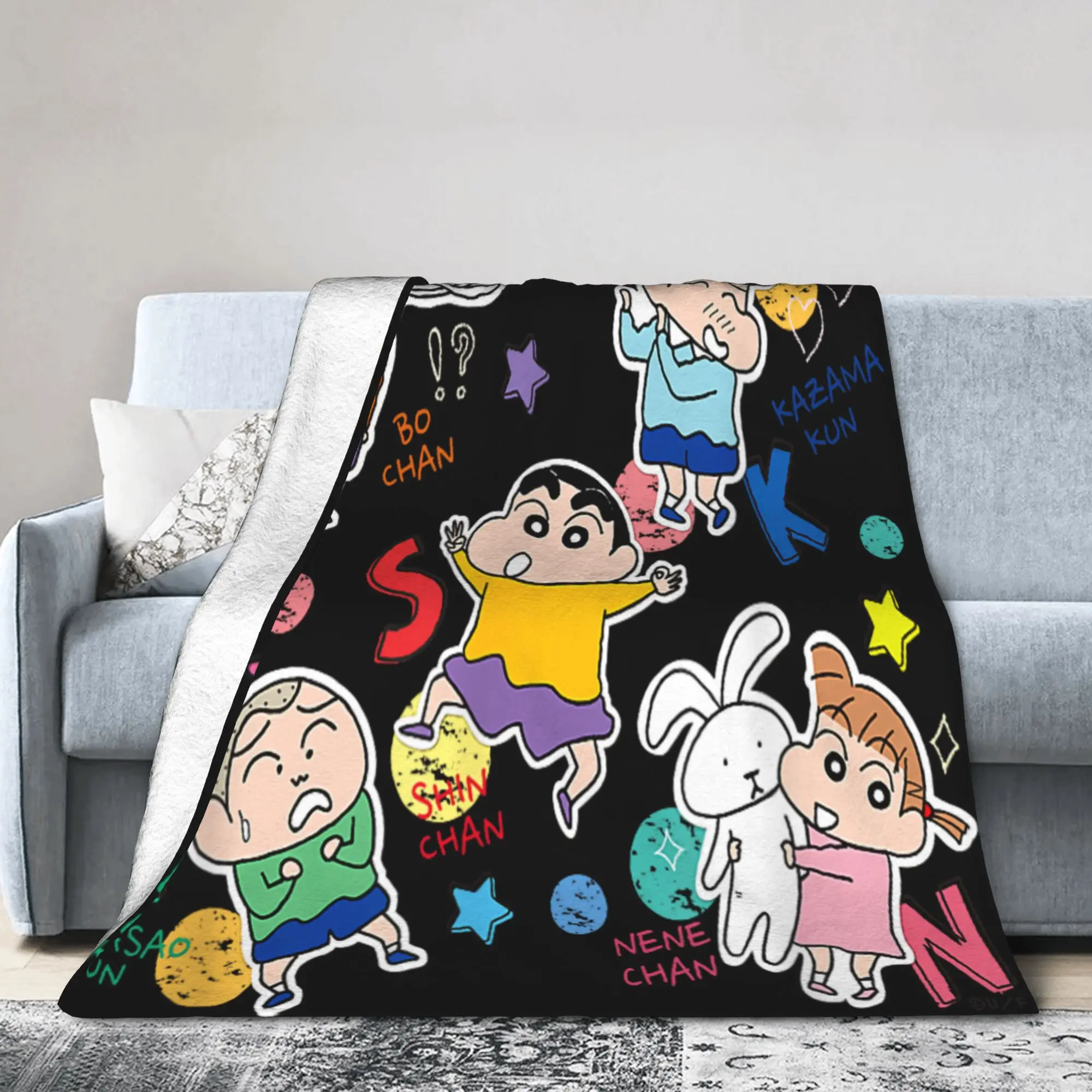 Crayon Shin-chan Wool Blankets Satou Masao Nini Tooru Bochan Custom Throw Blanket for Home 150*125cm Bedspreads