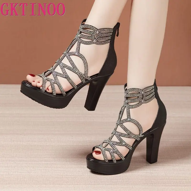 

GKTINOO Elegant Crystal Wedding Shoes Open Toe Women's Platform Sandals 2024 Summer Sexy High Heels Gladiator Sandals Plus Size