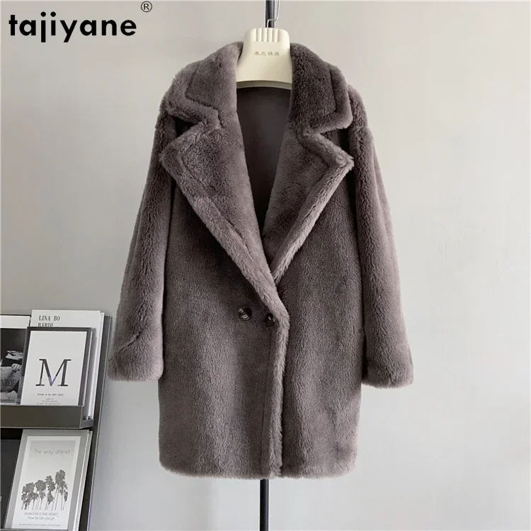 Tajiyane Fashion 100% Sheep Shearing Jacket for Women Autumn Winter Elegant Wool Coat Mid-length Fur Coat Outerwears Jaquetas