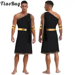 Mens Ancient Greek Toga Roman King Prince Cosplay Costume Halloween One Shoulder Embroidered Robe Dress Theme Party Outfits