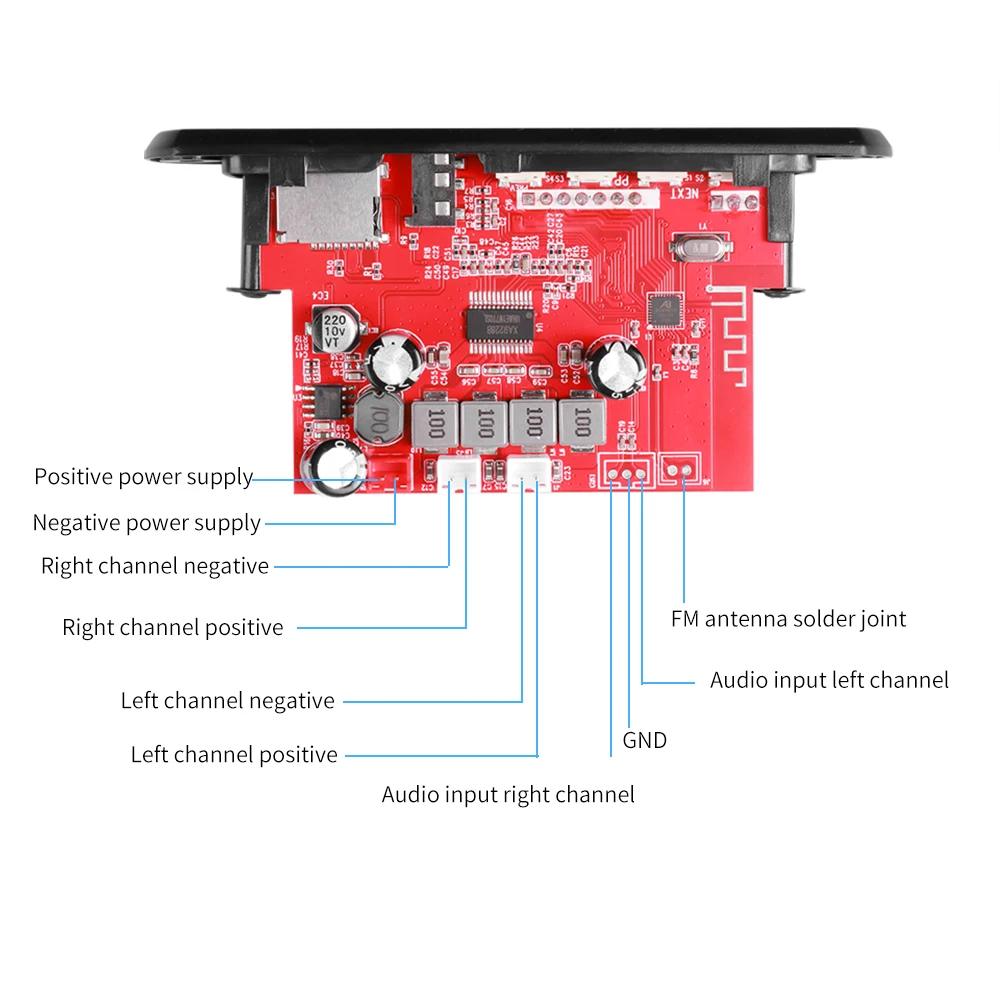 블루투스 5.0 앰프 DIY MP3 WAV 디코더 보드, DC 12V 무선 자동차 USB MP3 플레이어, TF 카드 슬롯, USB FM, 마이크 포함, 60W, 50W, 40W