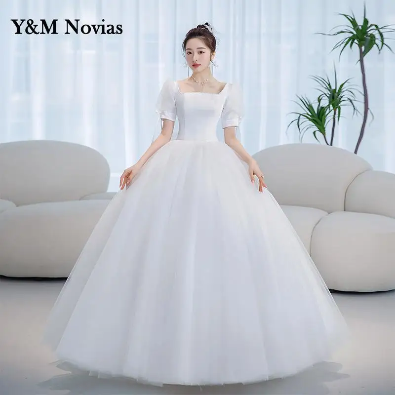 Y & m novivoor frans licht satijnen trouwjurk plus size robe de mariage 2022 nieuwe vestido de noiva primeur met mouw tull