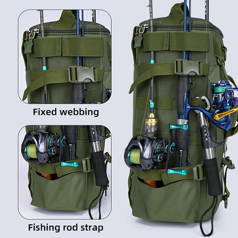 Zaino da pesca multifunzionale per uomo Borsa a tracolla per riporre aste di grande capacità Borsa per riporre attrezzature per pesci per sport