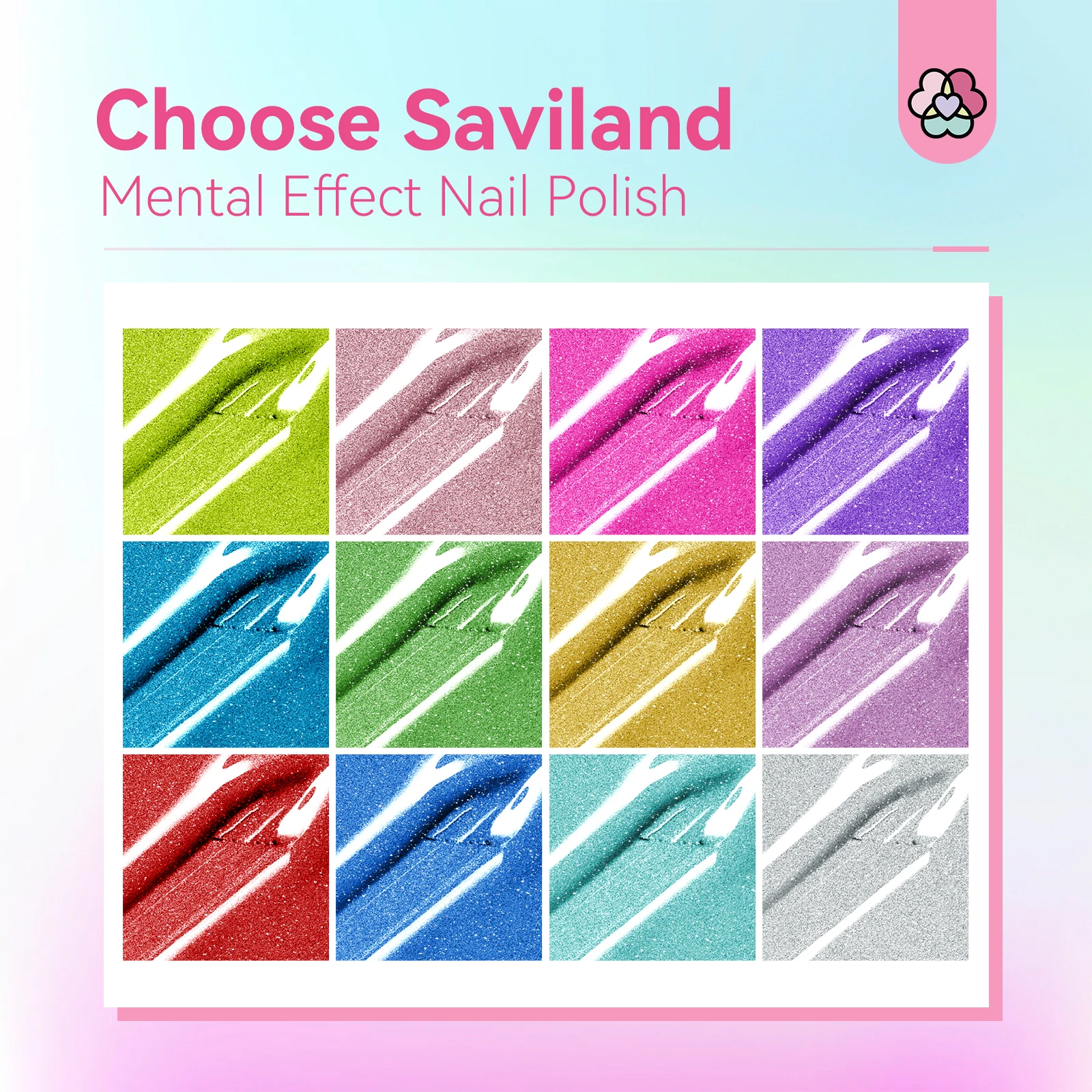 سافيلاند 12 + 2 ألوان كروم طقم طلاء الأظافر مرآة المجسم الفضة الوردي سريعة الجافة كاملة مع قاعدة معطف فوقي لتقوم بها بنفسك مانيكير #2