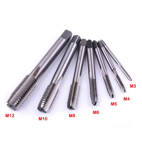 1pc 왼손 스레드 탭 M3 M4 M5 M6 M8 M10 M12 미터법 핸드 탭 HSS6542 스트레이트 플루트 나사 스레드 탭 드릴 비트